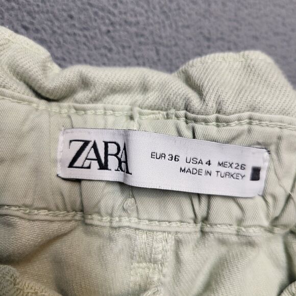Zara Jeans Womens 4 Green Paper Bag Tapered Leg Denim Distressed - Picture 3 of 12